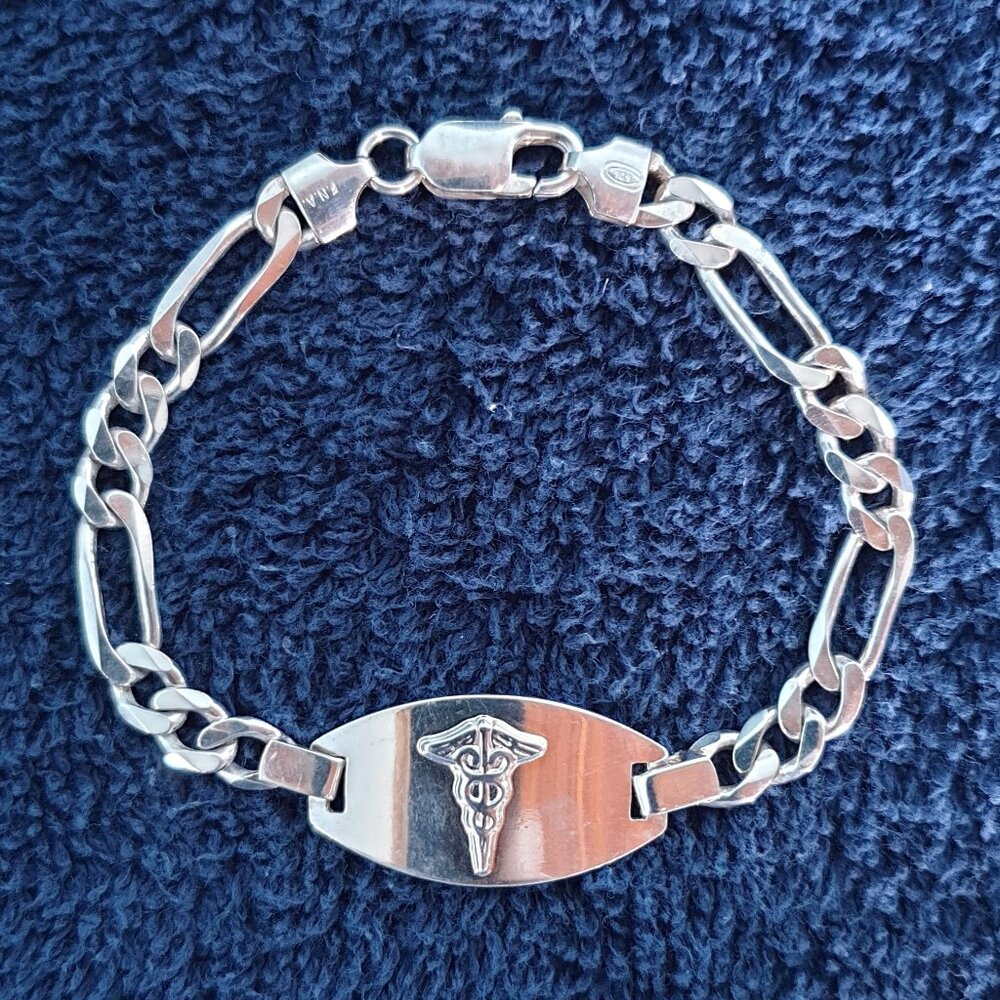 💎 Vintage Italy 925 Sterling Silver Medical Alert Bracelet — Stamped "F.N.A" 💎
